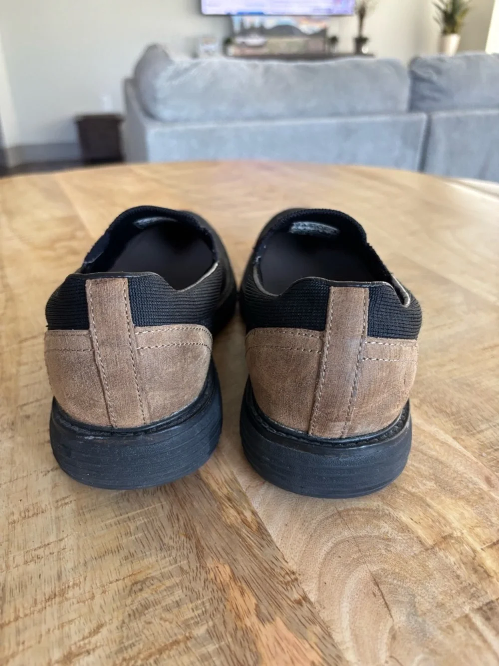 Mark Nason Los Angeles Men’s 6.5 Black Knit Slip-On Shoes Brown Heel